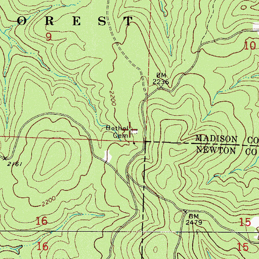 Topographic Map of Bethel Cemetery, AR