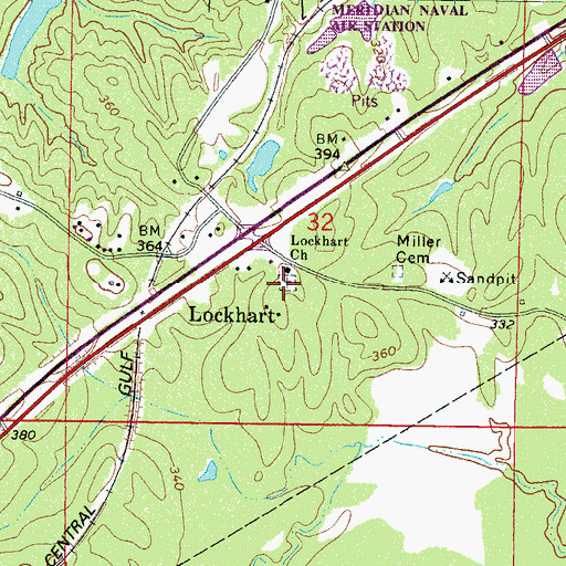 Topographic Map of Lockhart Cemetery, MS