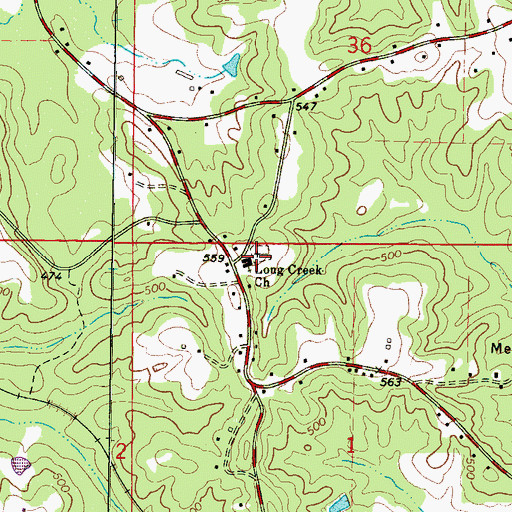 Topographic Map of Long Creek Cemetery, MS