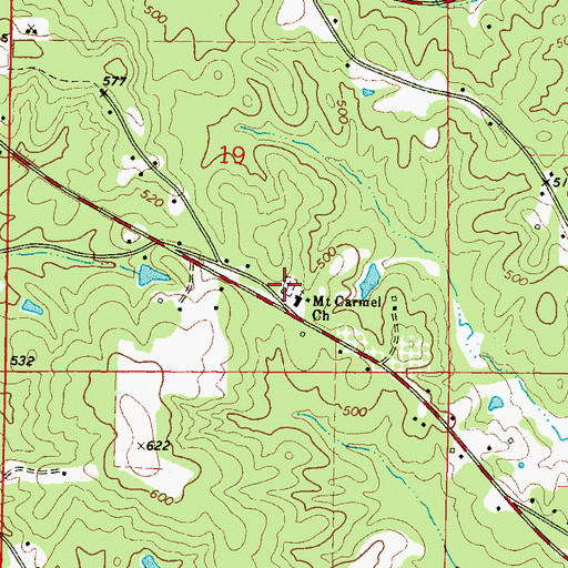 Topographic Map of Mount Carmel Cemetery, MS
