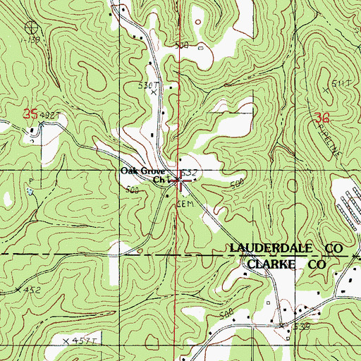 Topographic Map of Oak Grove Cemetery, MS