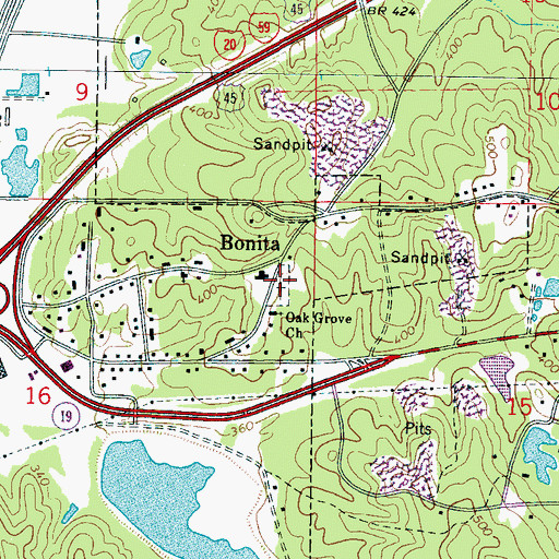 Topographic Map of Oak Grove Cemetery, MS