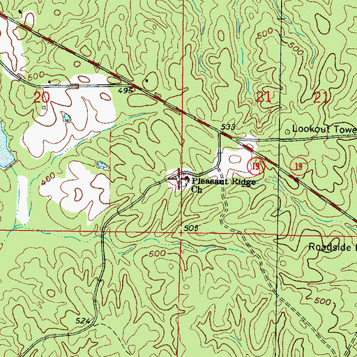 Topographic Map of Pleasant Ridge Cemetery, MS