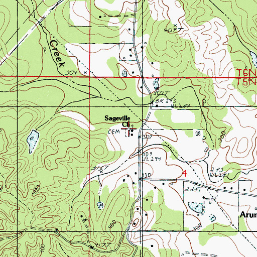 Topographic Map of Sageville Cemetery, MS