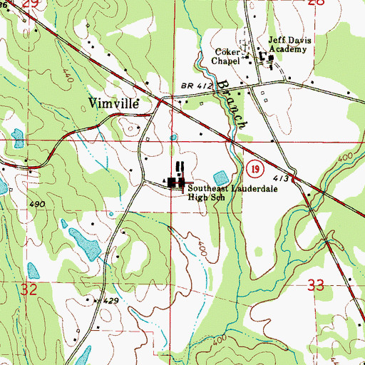 Topographic Map of Southeast Lauderdale Junior High School, MS