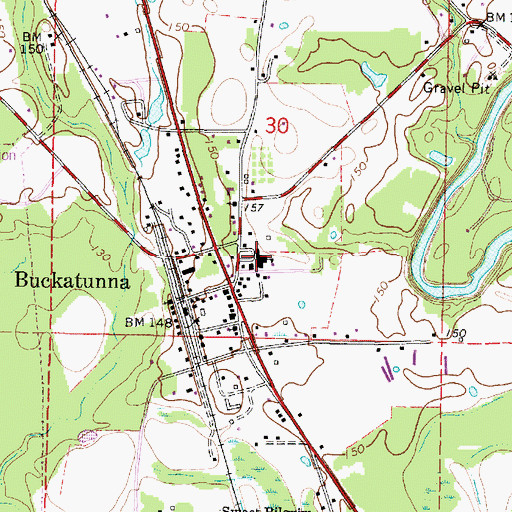 Topographic Map of Buckatunna Attendance Center, MS