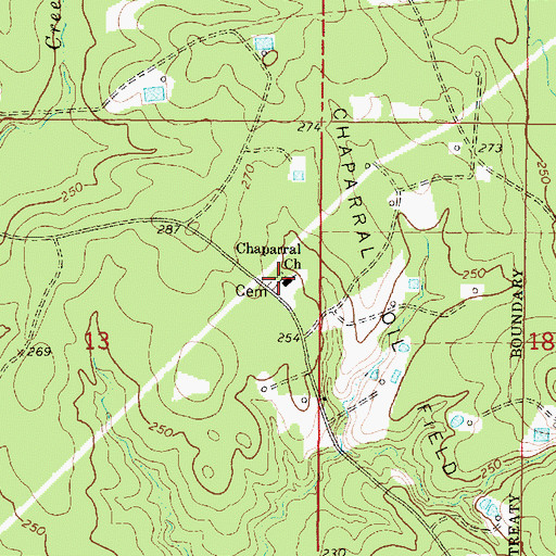 Topographic Map of Chaparral Cemetery, MS
