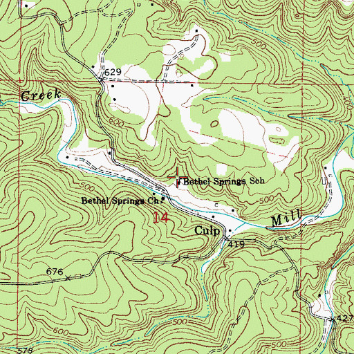 Topographic Map of Bethel Springs School, AR