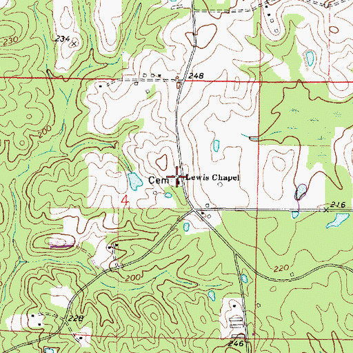 Topographic Map of Lewis Chapel Cemetery, MS