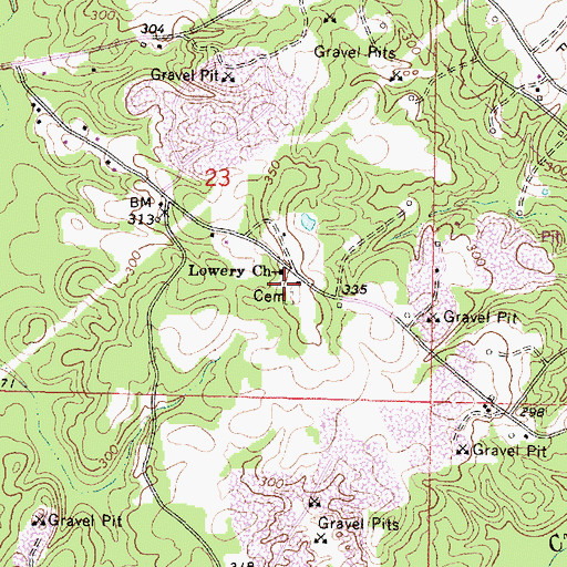 Topographic Map of Lowery Cemetery, MS