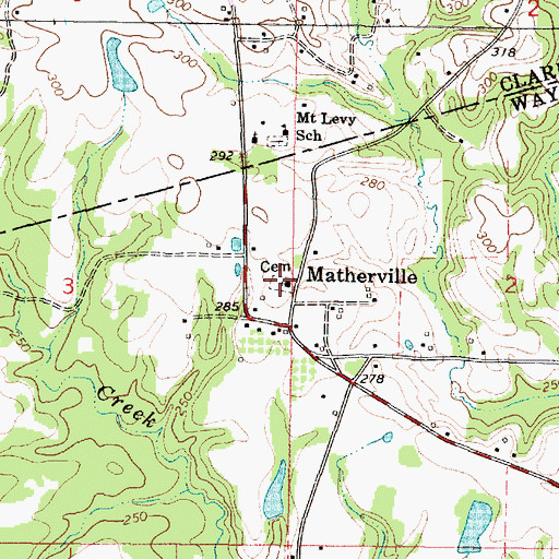 Topographic Map of Matherville Cemetery, MS