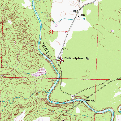 Topographic Map of Philadelphus Cemetery, MS