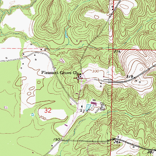 Topographic Map of Pleasant Grove Cemetery, MS
