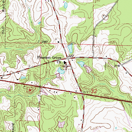 Topographic Map of Pleasant Grove Cemetery, MS