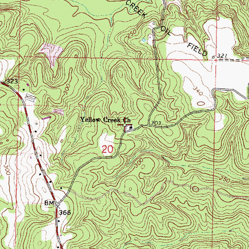 Topographic Map of Yellow Creek Cemetery, MS