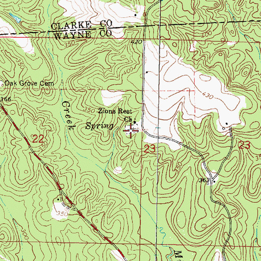 Topographic Map of Zion Rest Cemetery, MS