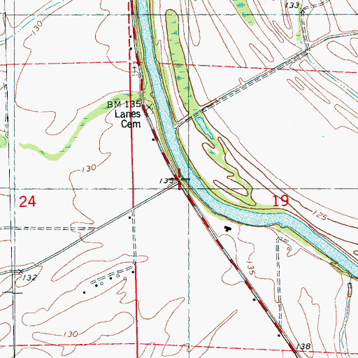Topographic Map of Dry Bayou Landing (historical), MS