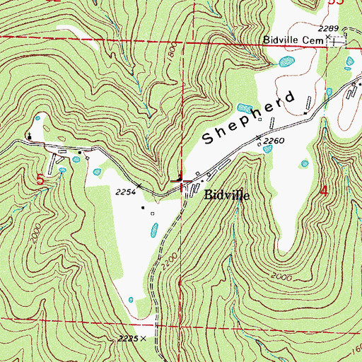 Topographic Map of Bidville, AR