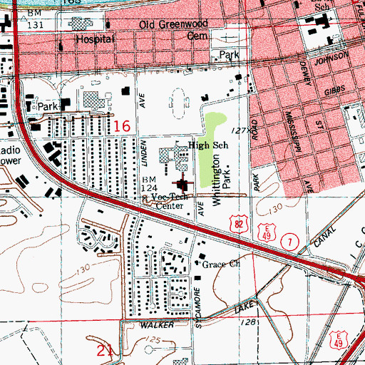 Topographic Map of Leflore County Vocational Technical Center, MS