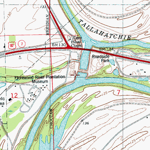 Topographic Map of Montjoys Landing (historical), MS