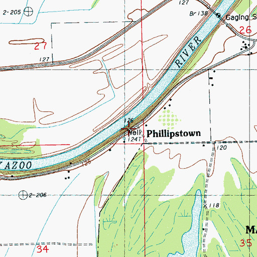 Topographic Map of Phillipston Landing (historical), MS