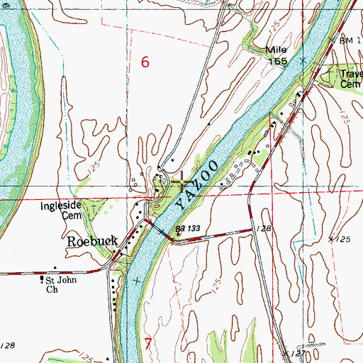 Topographic Map of Roebuck Landing (historical), MS