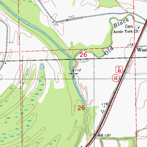 Topographic Map of Black Creek Landing (historical), MS
