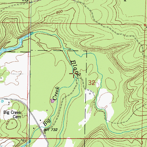 Topographic Map of Big Creek, AR