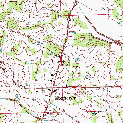 Topographic Map of Ebenezer Methodist Church, MS