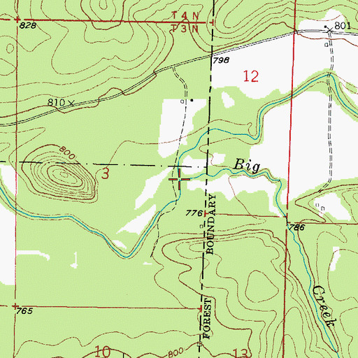 Topographic Map of Big Creek, OK