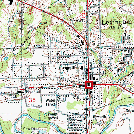 Topographic Map of Lexington Elementary School, MS