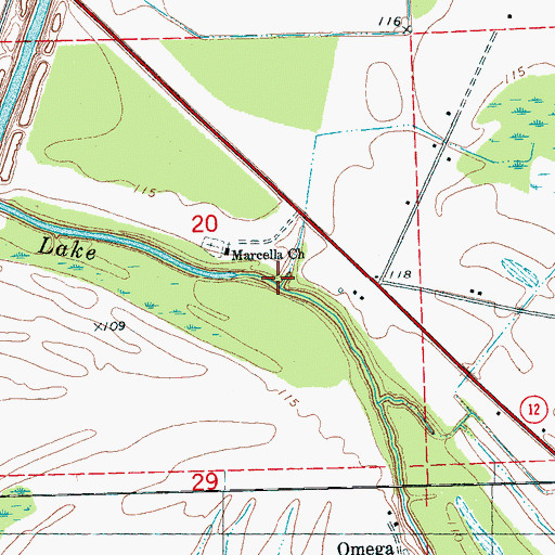 Topographic Map of Marcella Quarters Landing (historical), MS