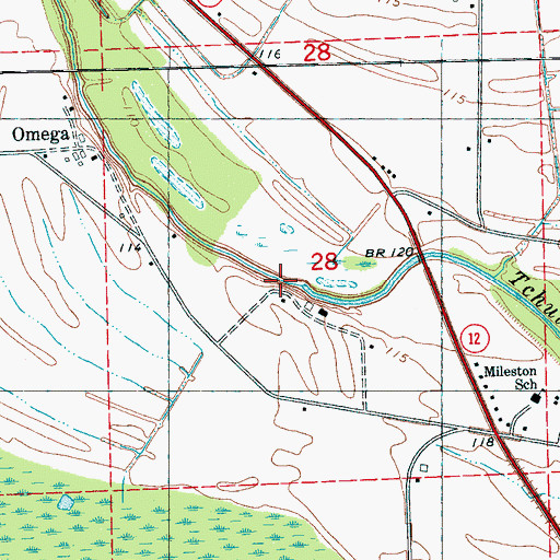 Topographic Map of Omega Landing (historical), MS