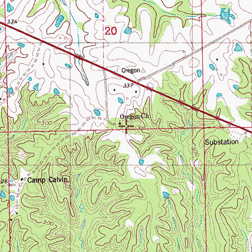 Topographic Map of Oregon Cemetery, MS