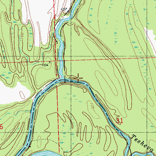 Topographic Map of Parkers Bayou Landing (historical), MS