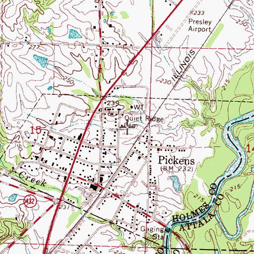 Topographic Map of Pickens Cemetery, MS