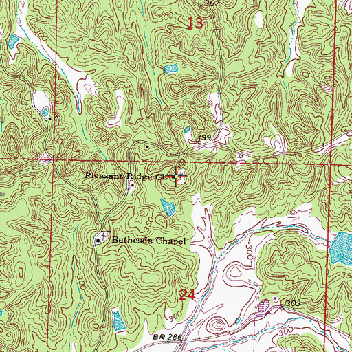 Topographic Map of Pleasant Ridge Cemetery, MS