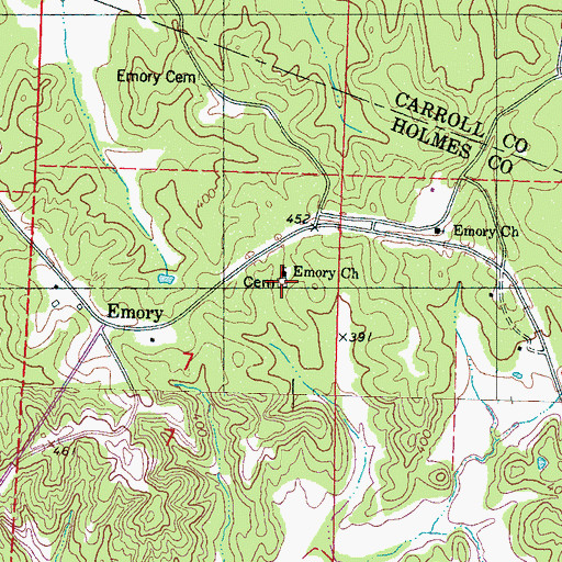 Topographic Map of Emory Cemetery, MS