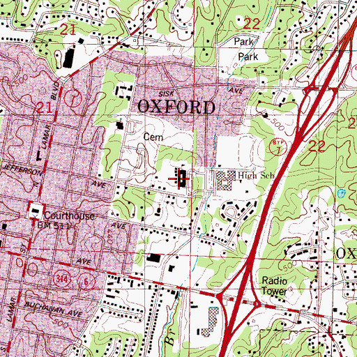 Topographic Map of Bramlett Elementary School, MS