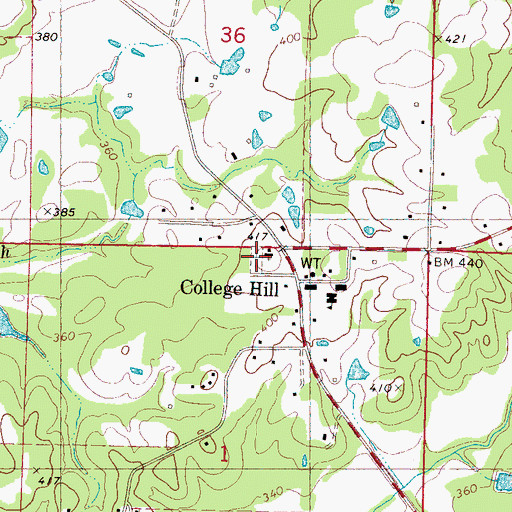 Topographic Map of College Hill Cemetery, MS