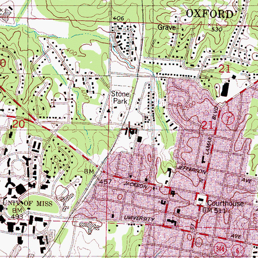 Topographic Map of Oxford Junior High School, MS