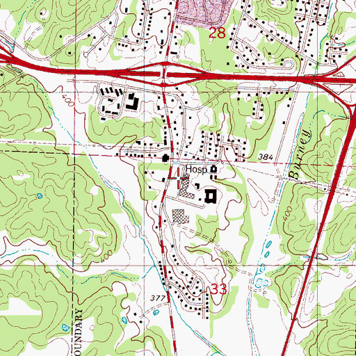 Topographic Map of Baptist Memorial Hospital, MS