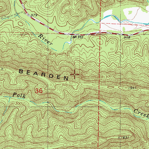 Topographic Map of Bearden Mountain, AR