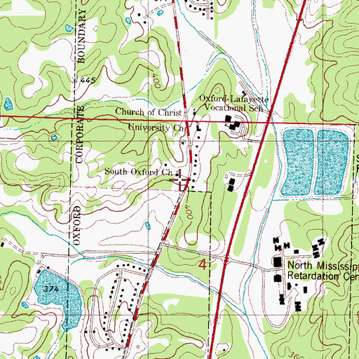 Topographic Map of South Oxford Cemetery, MS