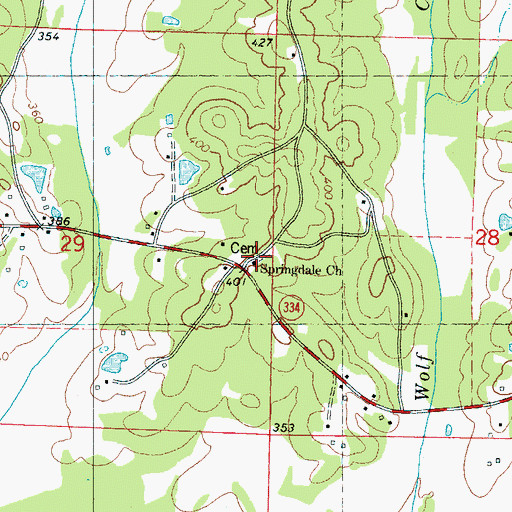 Topographic Map of Springdale Cemetery, MS