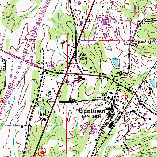 Topographic Map of Guntown School, MS