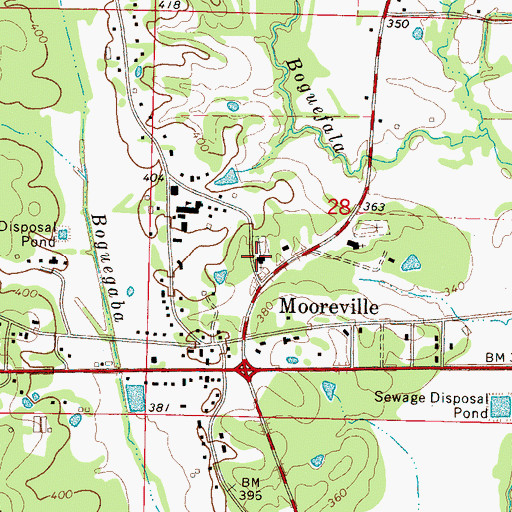 Topographic Map of Mooreville Methodist Church, MS