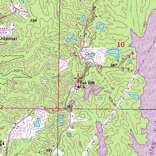 Topographic Map of Oak Hill Cemetery, MS