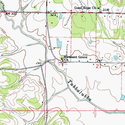 Topographic Map of Pleasant Grove Cemetery, MS