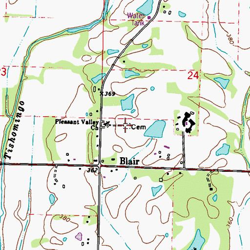 Topographic Map of Pleasant Valley Cemetery, MS